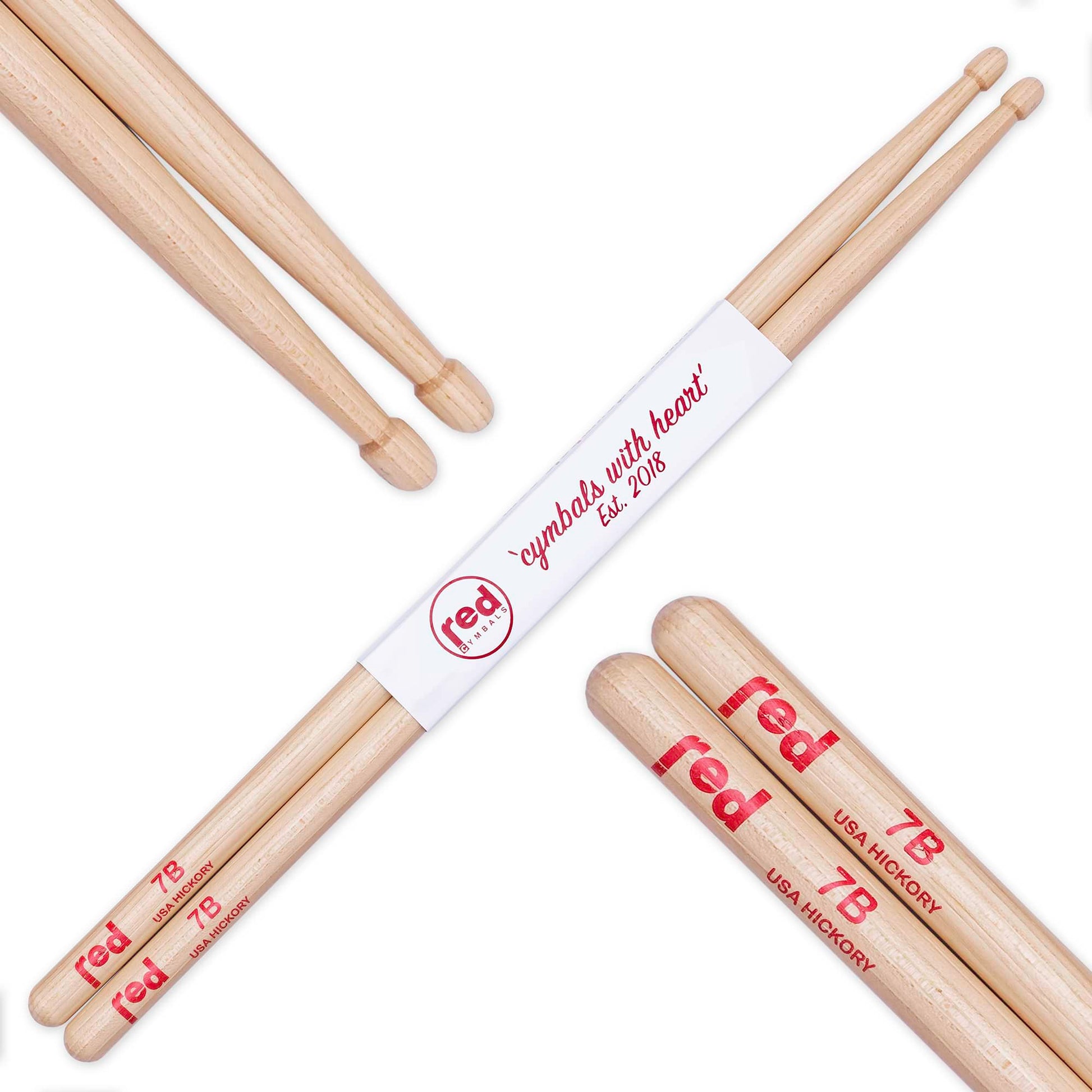 Red Cymbals Drum Sticks Red Drumsticks Natural Series multiple sizes Red Cymbals - Red Drumsticks - Natural Series - USA Hickory